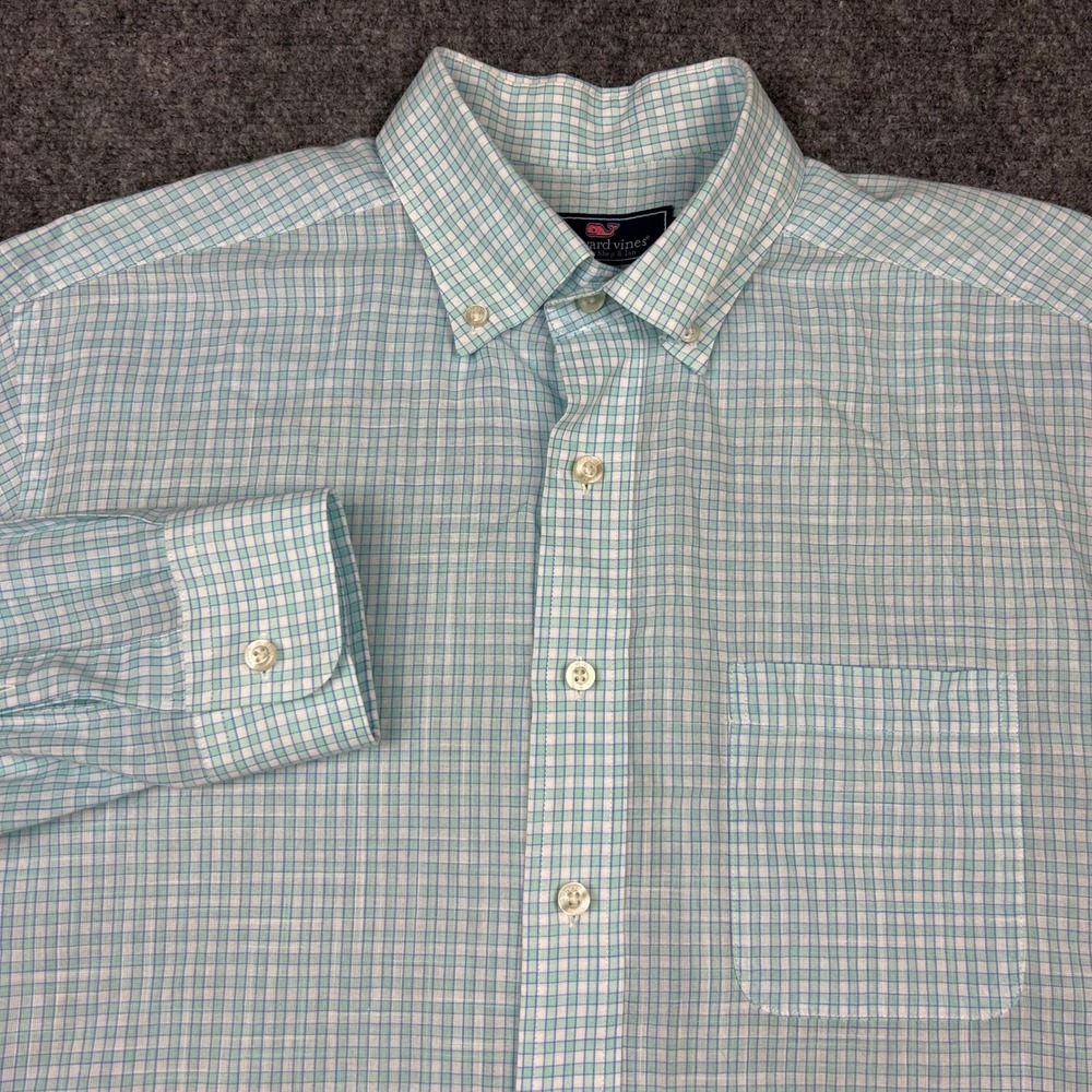 Vineyard Vines Murray Button Down Shirt Mens M Green Blue Gingham Classic Preppy